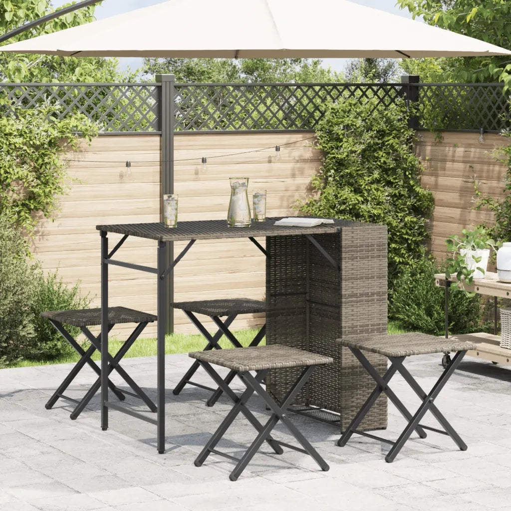 Set da Pranzo da Giardino Pieghevole 5 pz Grigio in Polyrattan