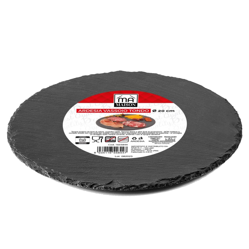 MAURY'S VASSOIO TONDO IN ARDESIA DIAMETRO 20 CM PER ANTIPASTI O DESSERT