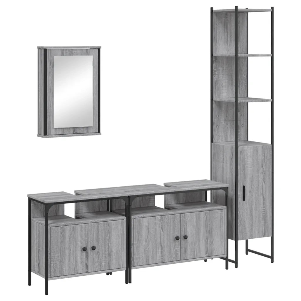 Set Mobili da Bagno | Armadio da bagno 4 pz Grigio Sonoma in Legno Multistrato