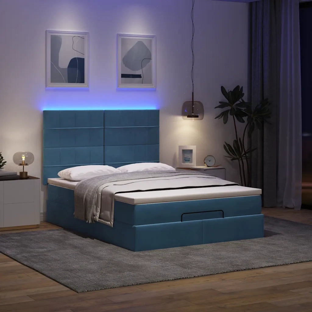 vidaXL Struttura Letto Pouf con Materasso Blu 140x190 cm in Tessuto