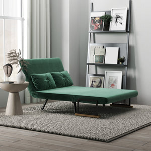Divano Letto Singolo con Schienale Regolabile 102x73x81 cm in Tessuto Effetto Velluto Verde