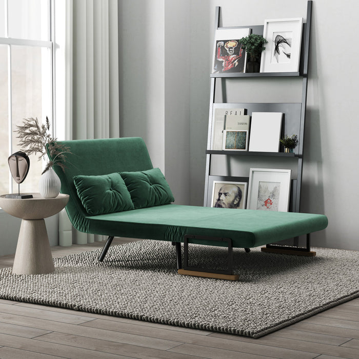Divano Letto Singolo con Schienale Regolabile 102x73x81 cm in Tessuto Effetto Velluto Verde