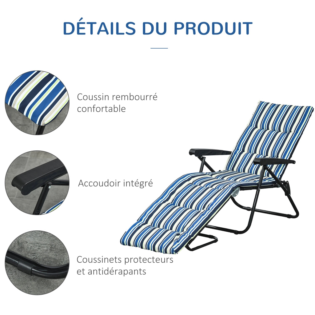 Lettino da sole pieghevole inclinabile 6 posizioni ¨C zephmum ¨C con materasso accoudoirs acciaio polyester multicolore