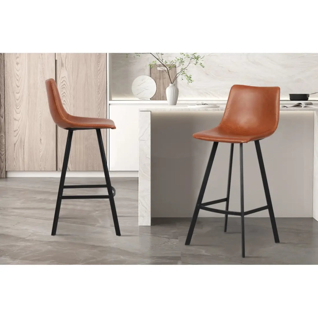 Set di 2 sgabelli da bar OZON - Colore Cognac - Seduta in PU - Comfort moderno e stile elegante