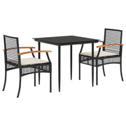 Set da Pranzo da Giardino 3 pz | Set Salotto da Giardino con Cuscini Nero in Polyrattan