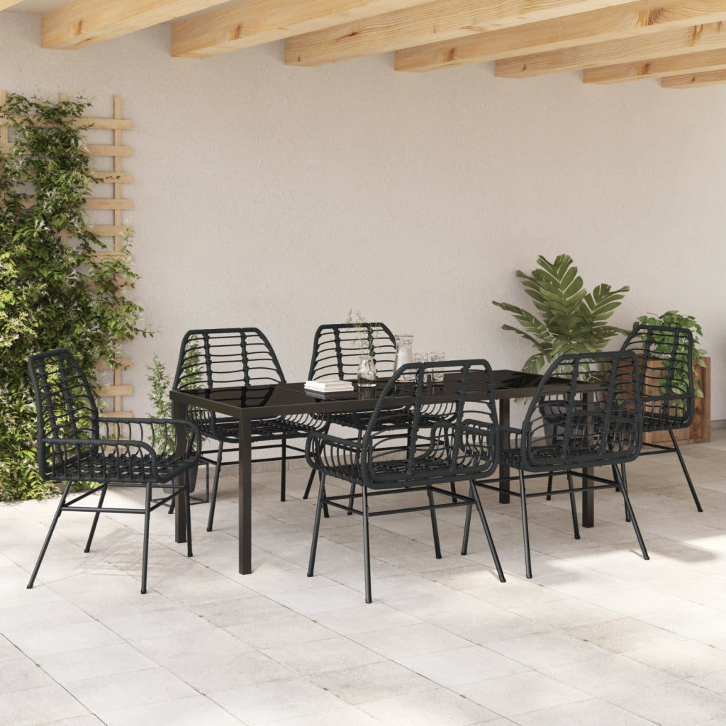 Set da Pranzo da Giardino 7 Pezzi Nero Polyrattan