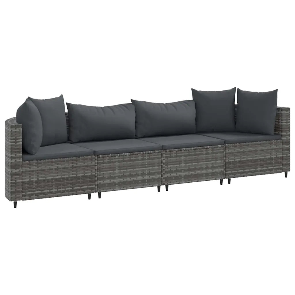 Set Divani da Giardino 4 pz con Cuscini in Polyrattan Grigio