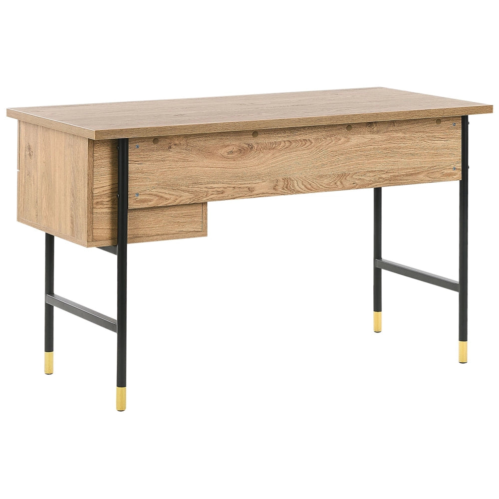 Scrivania da home office legno chiaro truciolare Nero gambe in metallo 120 x 60 cm 2 cassetti design retrò