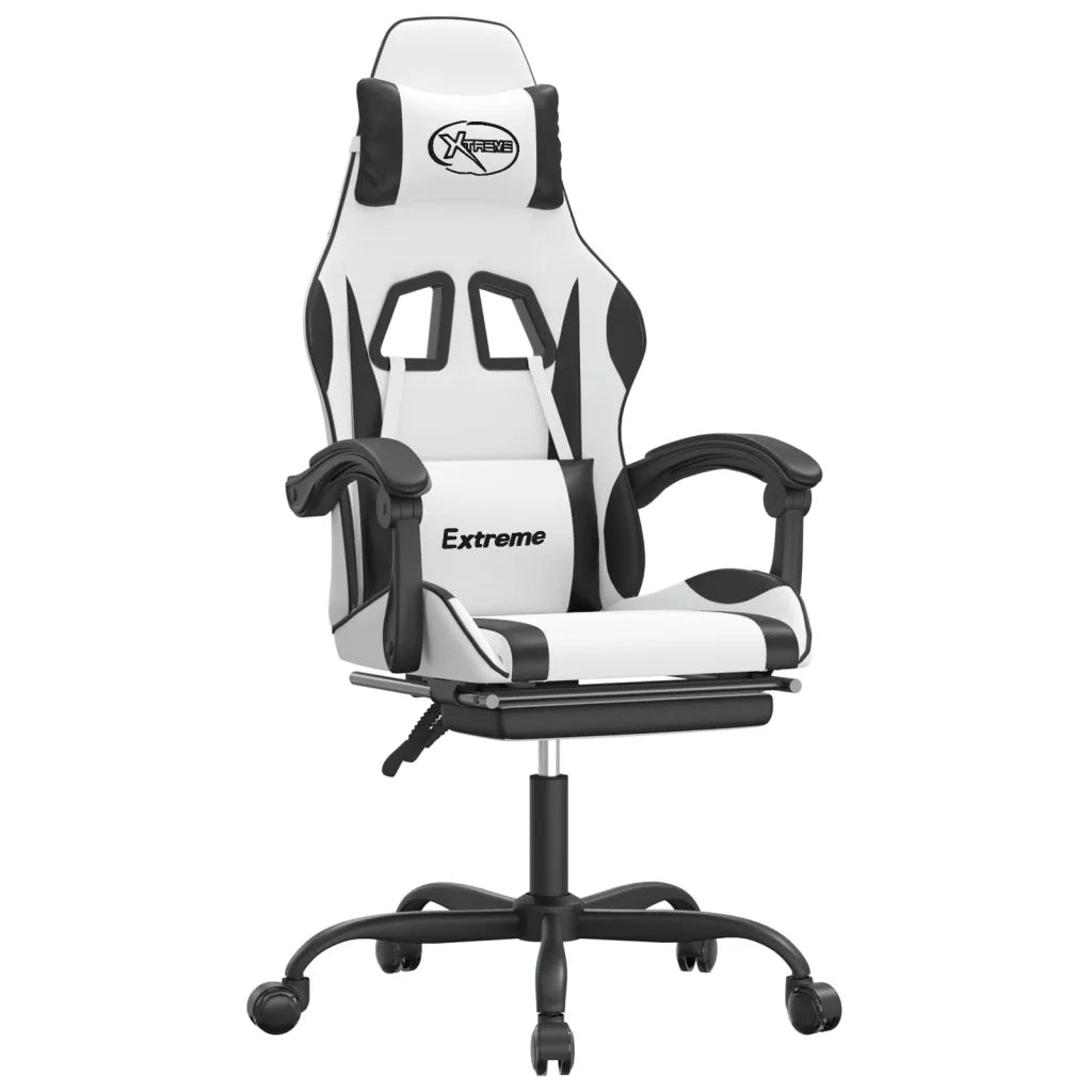 Sedia da Gaming con Poggiapiedi Bianco e Nero in Similpelle cod mxl 77548