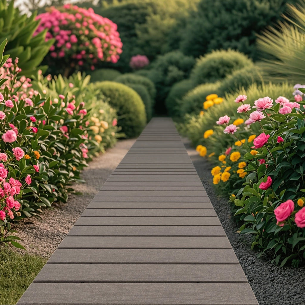 Camminamento dritto con telaio in HDPE superficie antiscivolo con filo metallico, Passerella da giardino esterna da 242 cm Grigio