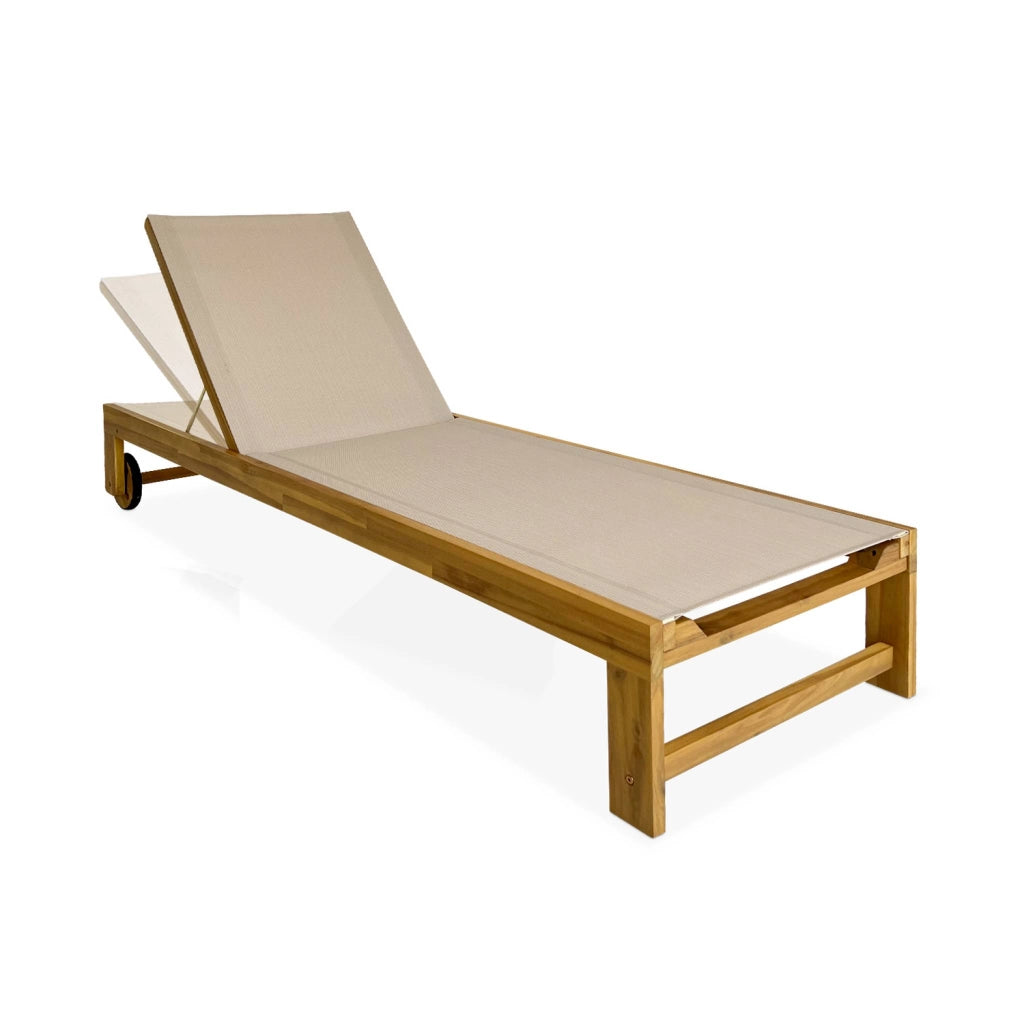 Set 2 lettini prendisole in legno multiposizione con ruote, beige