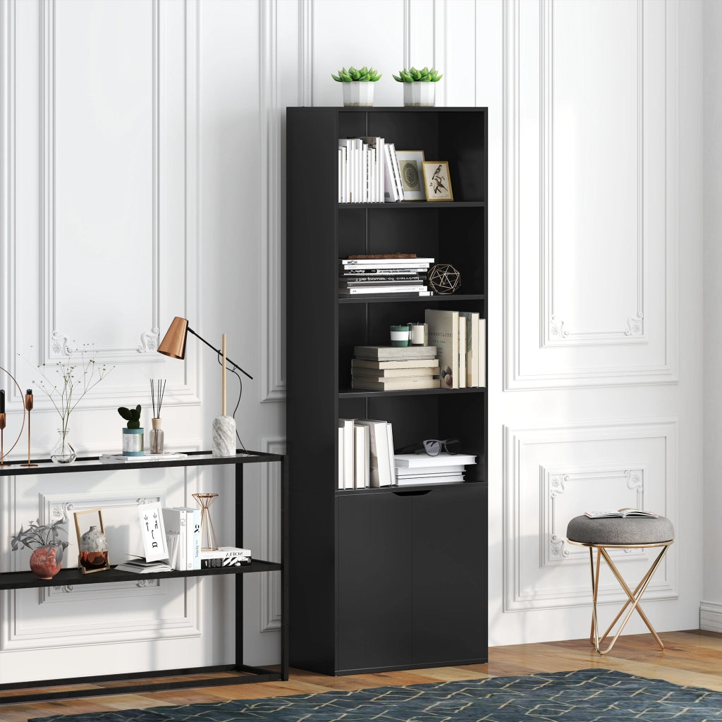 Libreria con ante e scaffali a vista ¨C zephmum ¨C 59x29x180 cm Nero