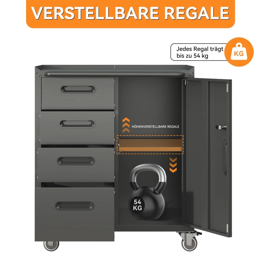 Armadio Porta-Utensili Metallo con Ruote ¨C MINIMAL ¨C Nero/Grigio, 75x42x88 cm