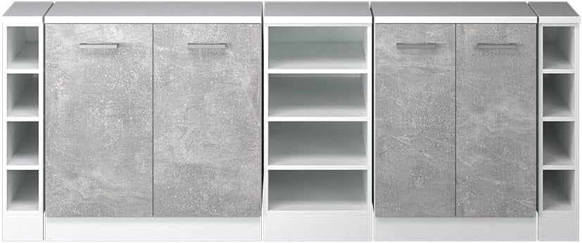 Set di mobili sottotetto Rion, Calcestruzzo, 210 cm Set di 5 carcasse armadio profondità 60 cm, adatto per il salvaspazio sotto tetti spioventi