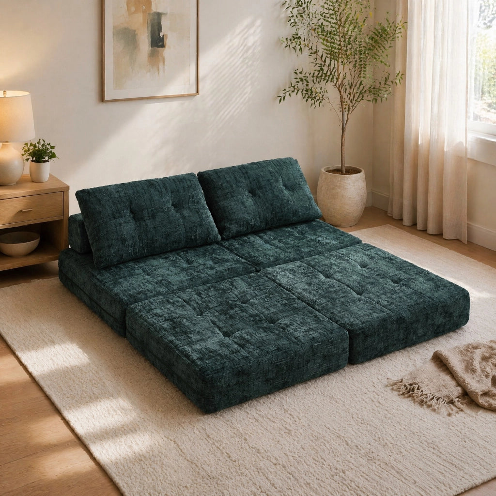 DIVANO LETTO Pieghevole 79x180 cm in Chenille Verde smeraldo con cuscini