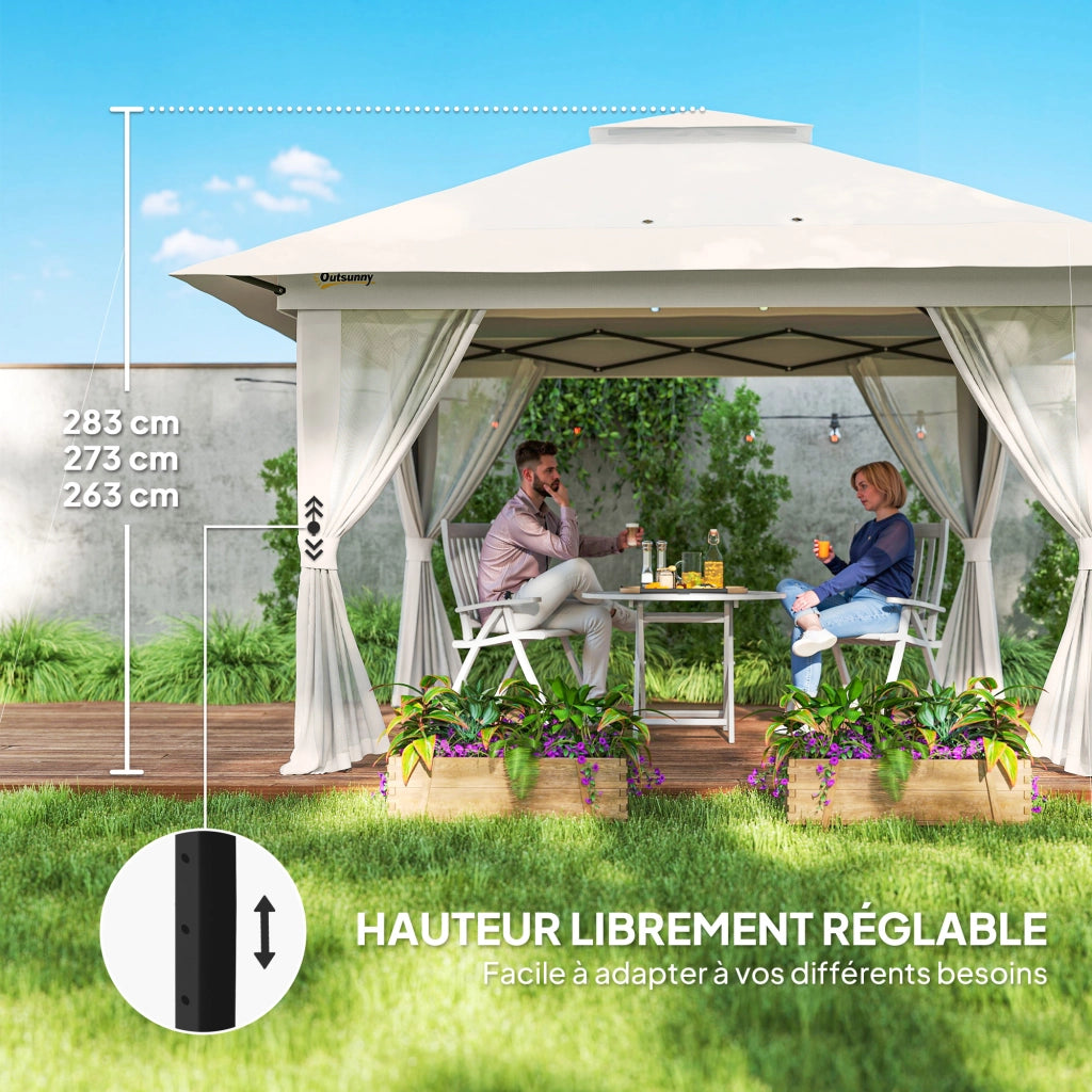 Gazebo per giardino pieghevole con tetto doppio e zanzariere ¨C zephmum ¨C 4x4 m bianco