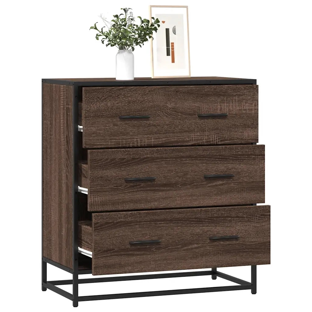 Credenza Rovere Marrone 68x35x76 cm in Truciolato e Metallo