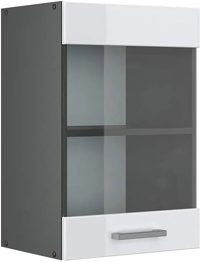 Mobile da cucina in vetro R-Line, Bianco lucido, 40 cm, per la libera combinazione all'interno di sistemi cucina modulari