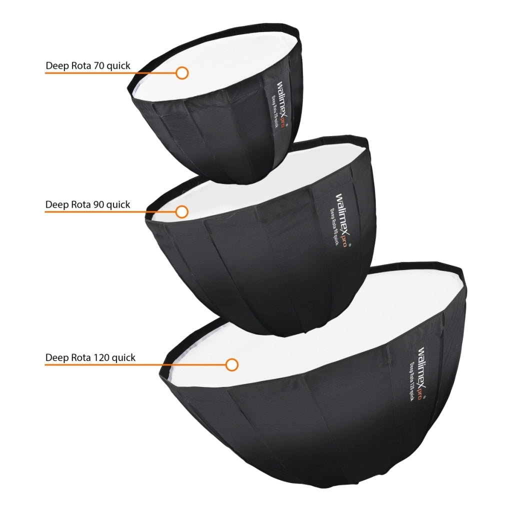 Studio Line Deep Rota Softbox QA90 - Octabox per luce, 90 cm di Ø, 71 cm di profondità, pieghevole, con griglia, diffusore interno ed esterno, speedring, per sistema flash da studio flash