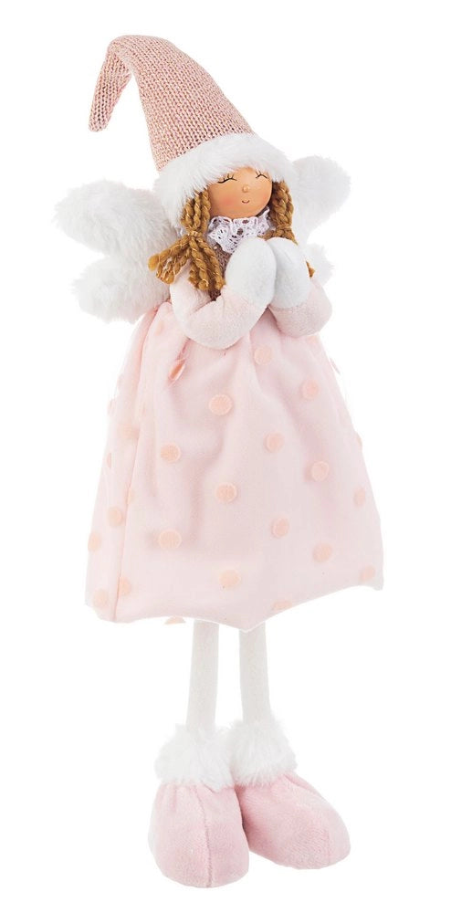 Pupazzo di Natale Angelo Bambina Rosa Decorazioni Addobbi Tessili Natale Altezza: 36 cm
