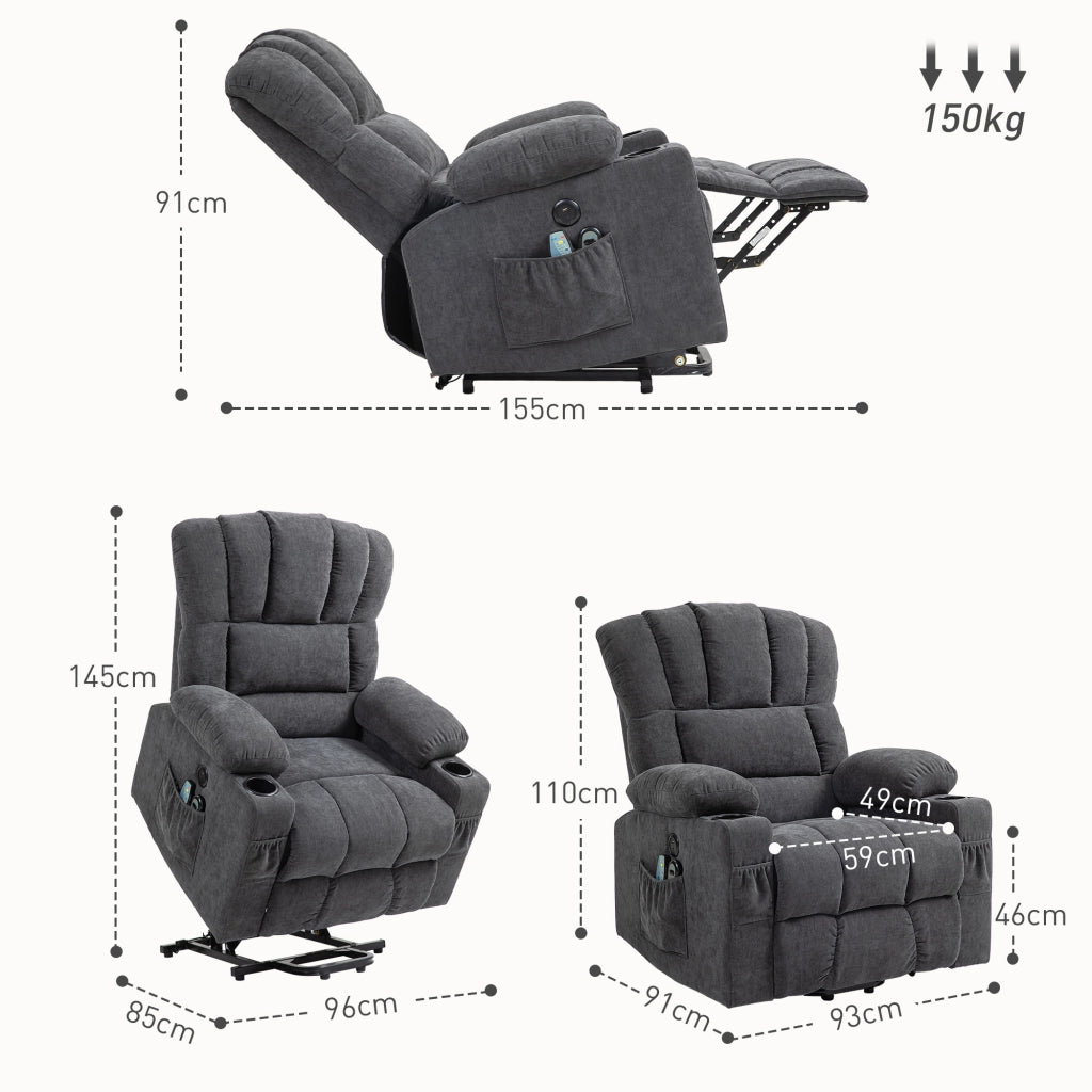 Poltrona relax elettrica alzapersona con massaggio riscaldamento e portabicchieri ¨C Xylo ¨C Grigio scuro