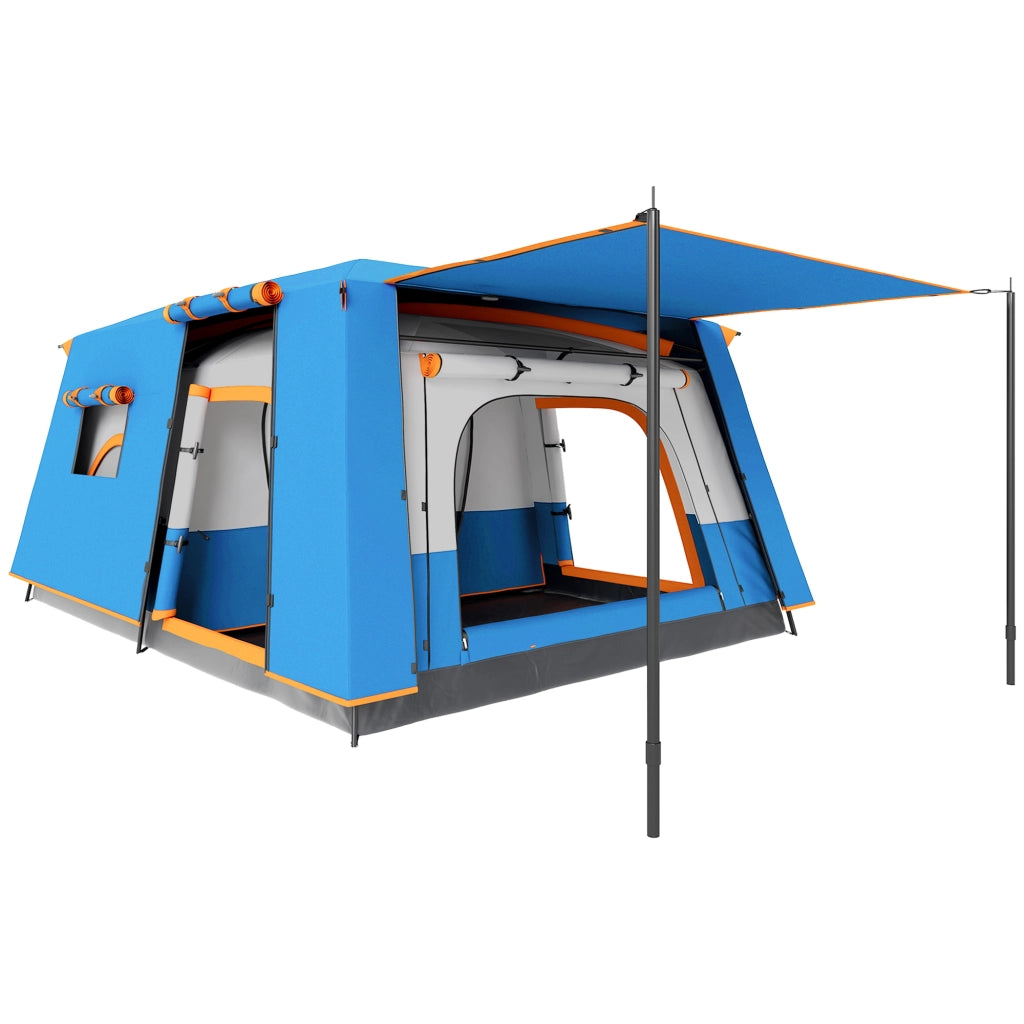 Tenda da Campeggio 4 Persone 2 Camere Soggiorno Impermeabile 430x305 cm Grigio Blu ¨C zephmum