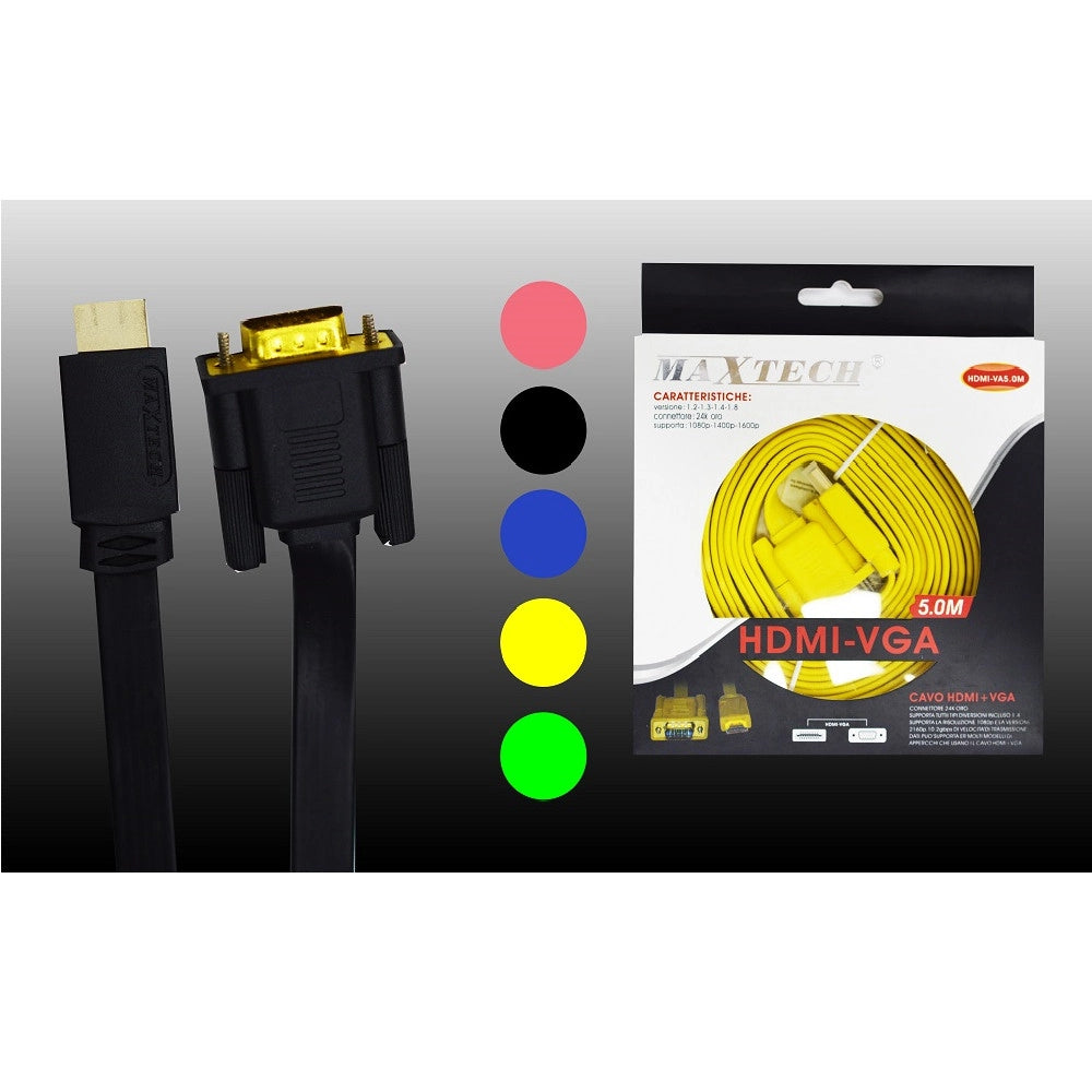 Trade Shop - Cavo Hdmi Vga Video 5,0 Metri Adapter 1080p 1400p 1600p 24k Maxtech Hdmi-va5.0m -