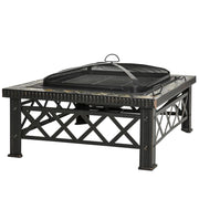 EasyComfort Braciere da Giardino con Coperchio Parascintille e Griglia per Barbecue in Metallo 76x76x47cm Nero