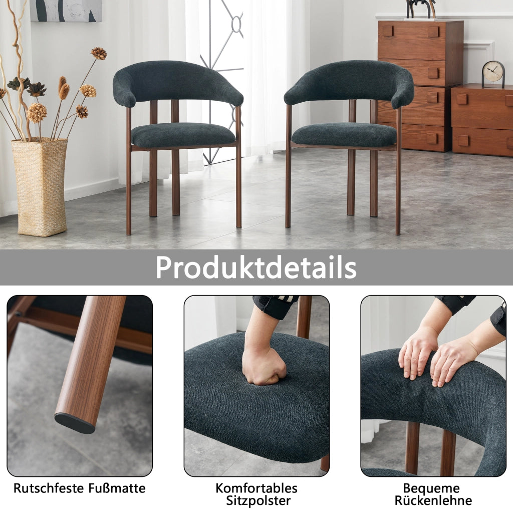 Sedia da Pranzo Set da 2 con Schienale Ergonomico e Seduta Imbottita in Lino Nero