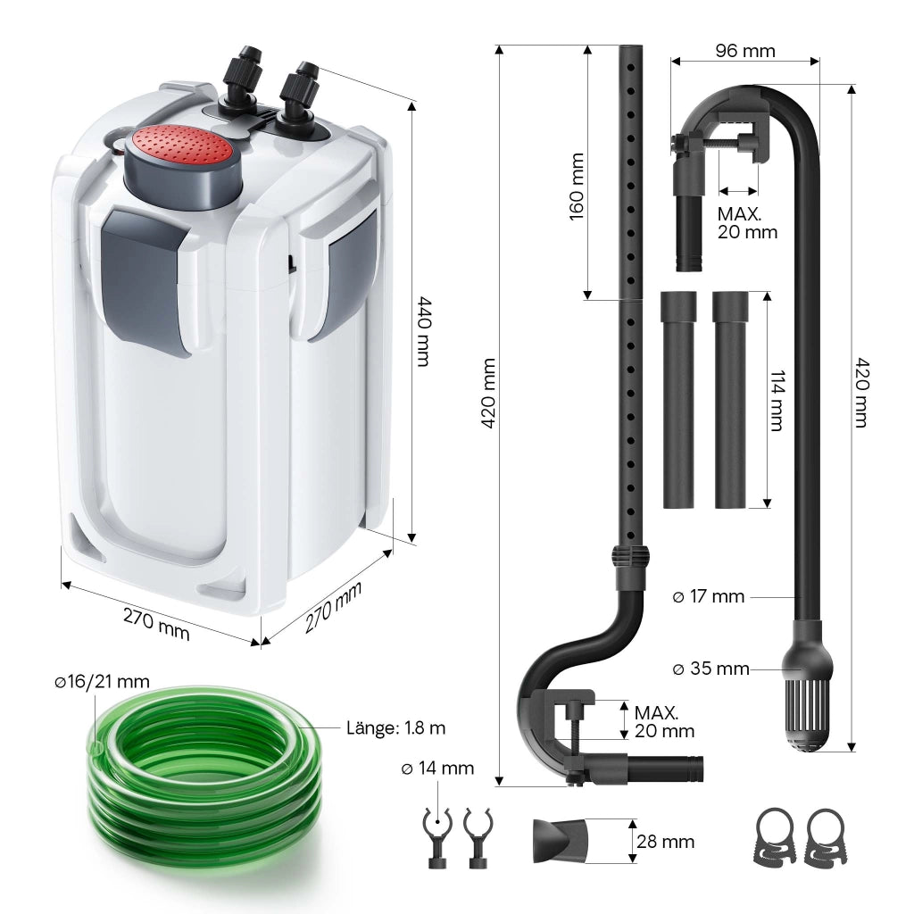 HW-703A Filtro esterno per acquari fino a 600 litri, con pompa 1.400 l/h a 30W, filtro a 3 stadi con mezzi e spugne filtranti inclusi