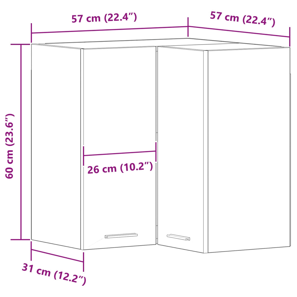 Armadio Angolare  - Rovere Nero - 57x57x60 cm - Realizzato in Legno Ingegnerizzato