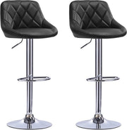 Bar Stool Ergonomico con Schienale - Resistente - Altezza Seduta 60 - 82cm - Nero - Set da 2 - Cucina e Bar - Regolabile in Altezza