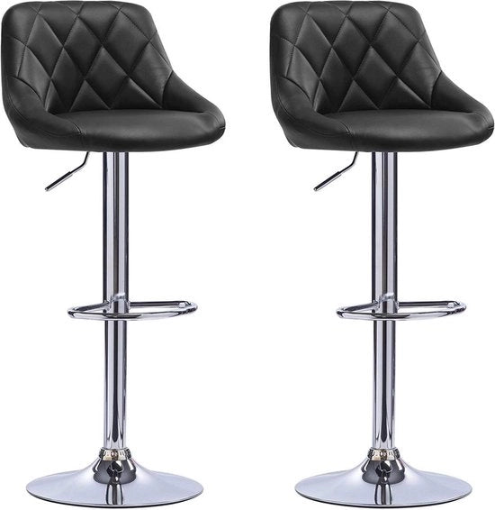 Bar Stool Ergonomico con Schienale - Resistente - Altezza Seduta 60 - 82cm - Nero - Set da 2 - Cucina e Bar - Regolabile in Altezza