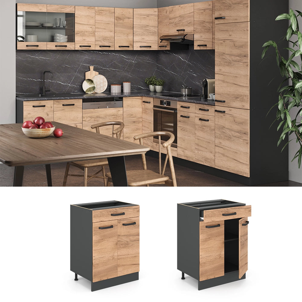 Vicco Mobiletto base per cucina Quercia dorata 60 cm con cassetto, senza piano di lavoro