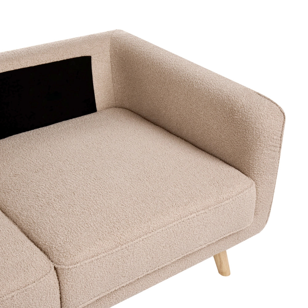 Divano a 2 Posti Beige in Bouclé con Gambe in Legno di Rovere Divanetto in Stile Tradizionale per Soggiorno