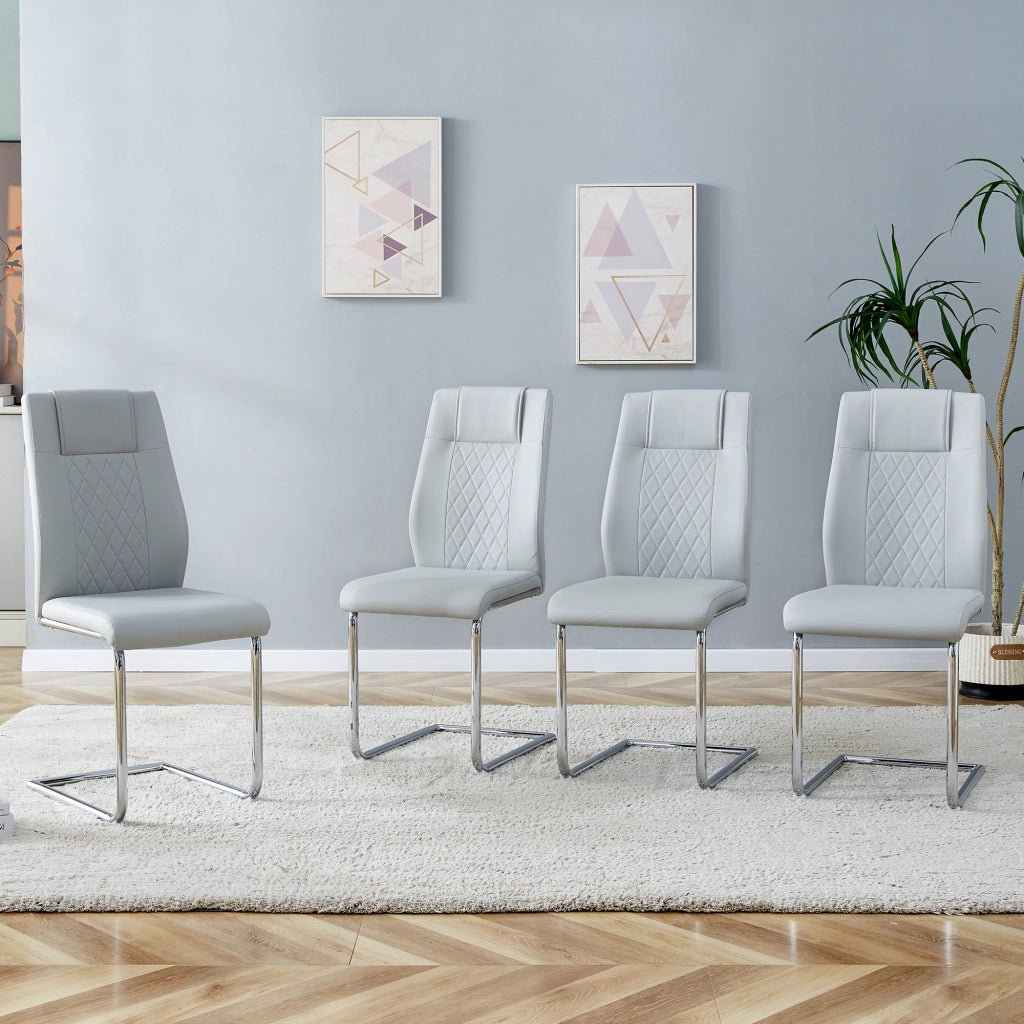Sedie da Pranzo Scandinave ¨C MINIMAL ¨C Similpelle Grigio Chiaro, Schienale a Rete, Gambe in Metallo, Set 4 Pezzi