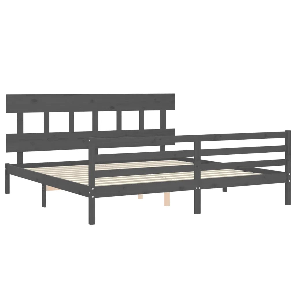 Giroletto con Testiera Grigio 200x200 cm in Legno Massello 3195178