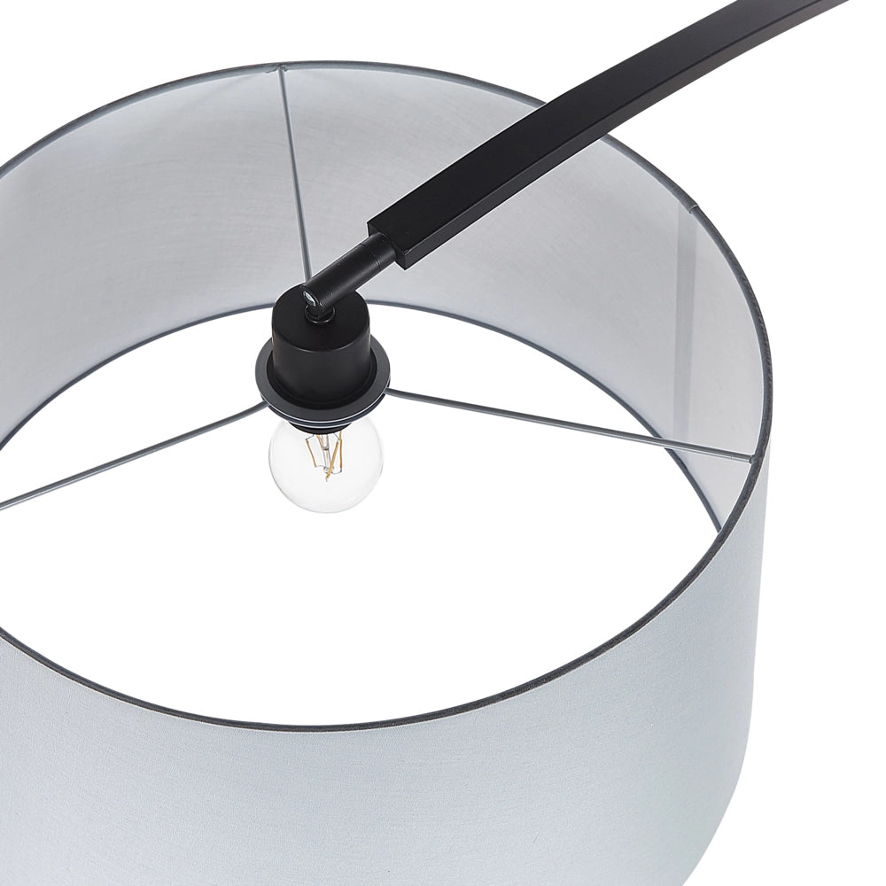 Lampada da terra in metallo grigio 188 cm con struttura curva paralume in policotone paralume a tamburo con base in marmo dal design moderno