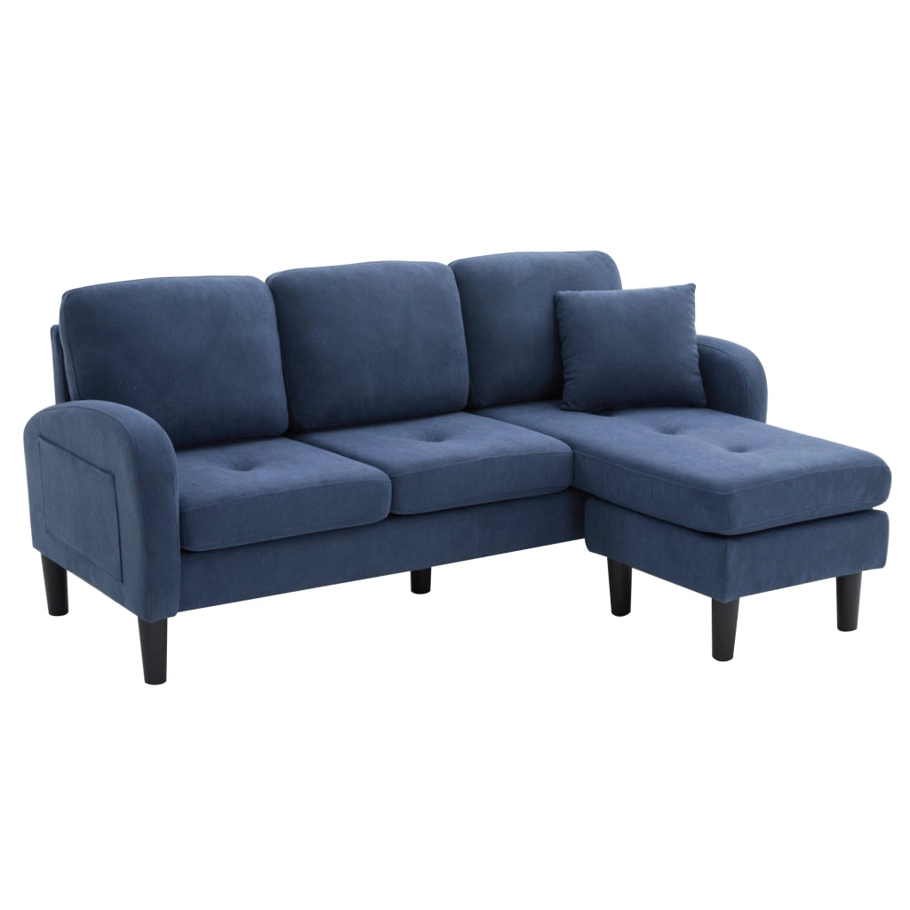 Divano angolare modulare 3 posti - con chaise longue reversibile - in tessuto a coste blu