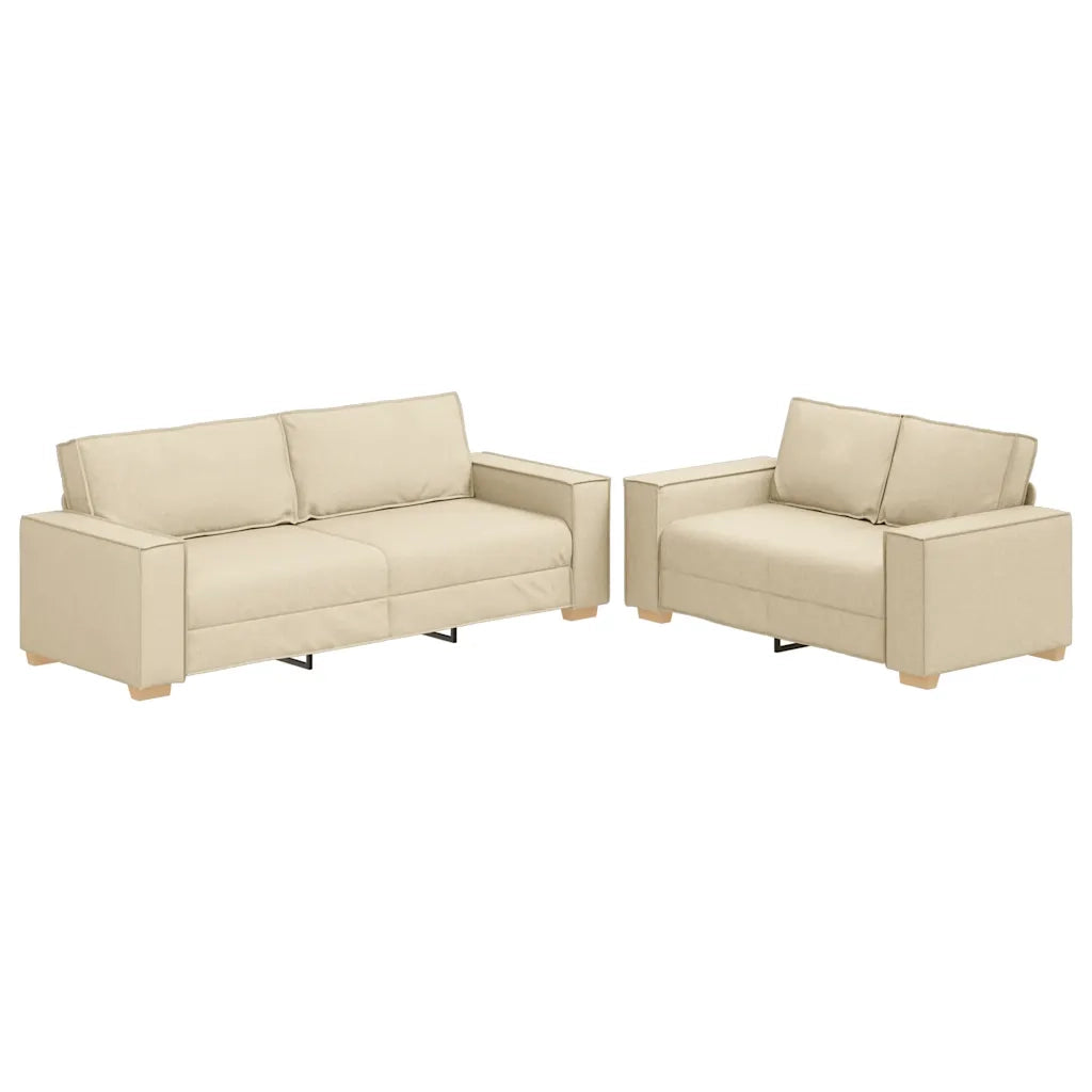 Set di Divani 2 pz con Cuscini Crema in Tessuto 3324698