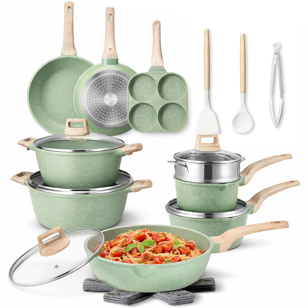 Batteria Pentole e Padelle 21 Pezzi Verde in Alluminio Pressofuso Antiaderente