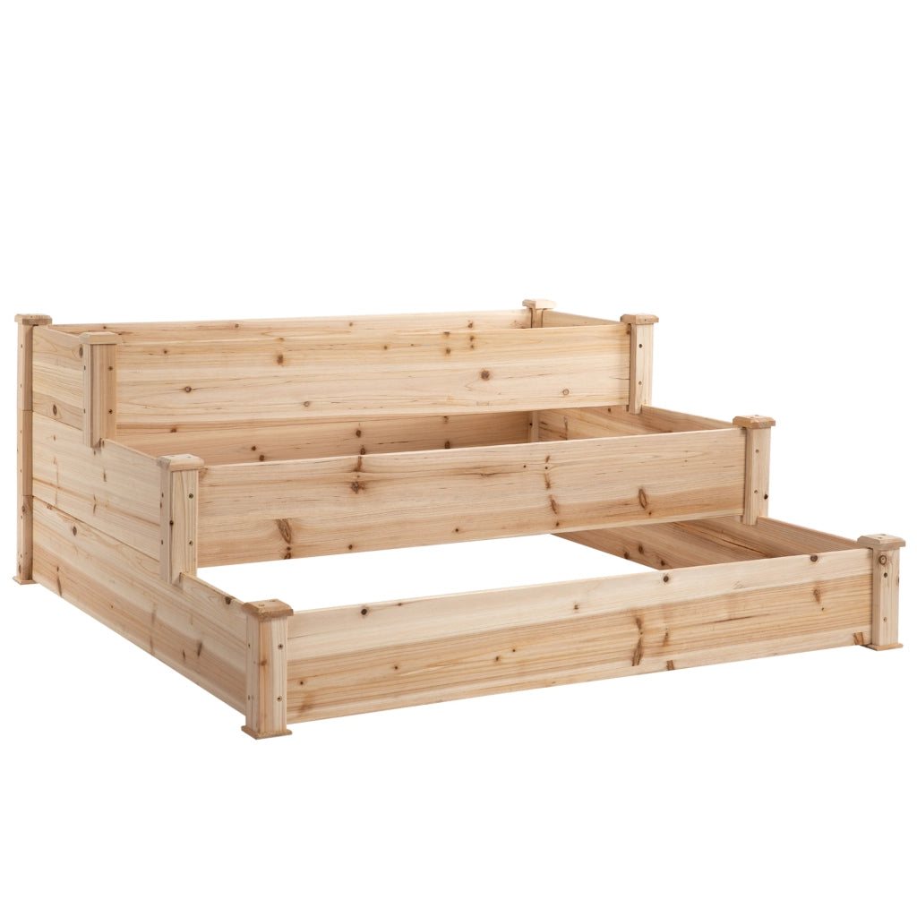 Letto per Orto Rialzato a 3 Livelli in Legno Naturale, Fioriera da Esterno per Piante, 120x120x56cm