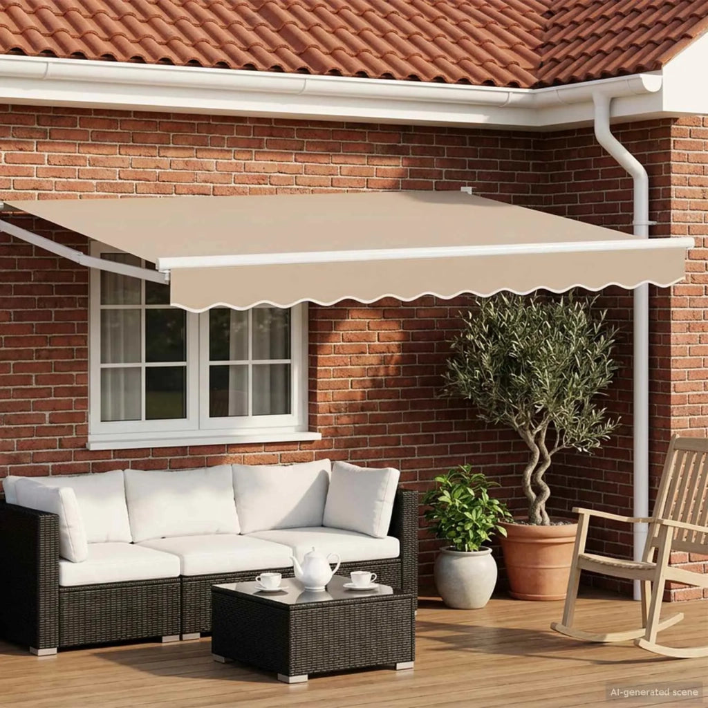 Tenda da Sole | Tenda retrattile manuale con LED Beige e Bianco 3,5 x 2 m