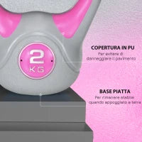 Kettlebell 8kg in PU e Sabbia con Base Piatta e Impugnatura per Stacchi, Squat e Sollevamenti, 18x10x20 cm, Rosa