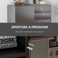 Credenza Moderna con 2 Armadietti e 2 Cassetti con Apertura a Pressione, 79x36x74cm, Nero Lucido