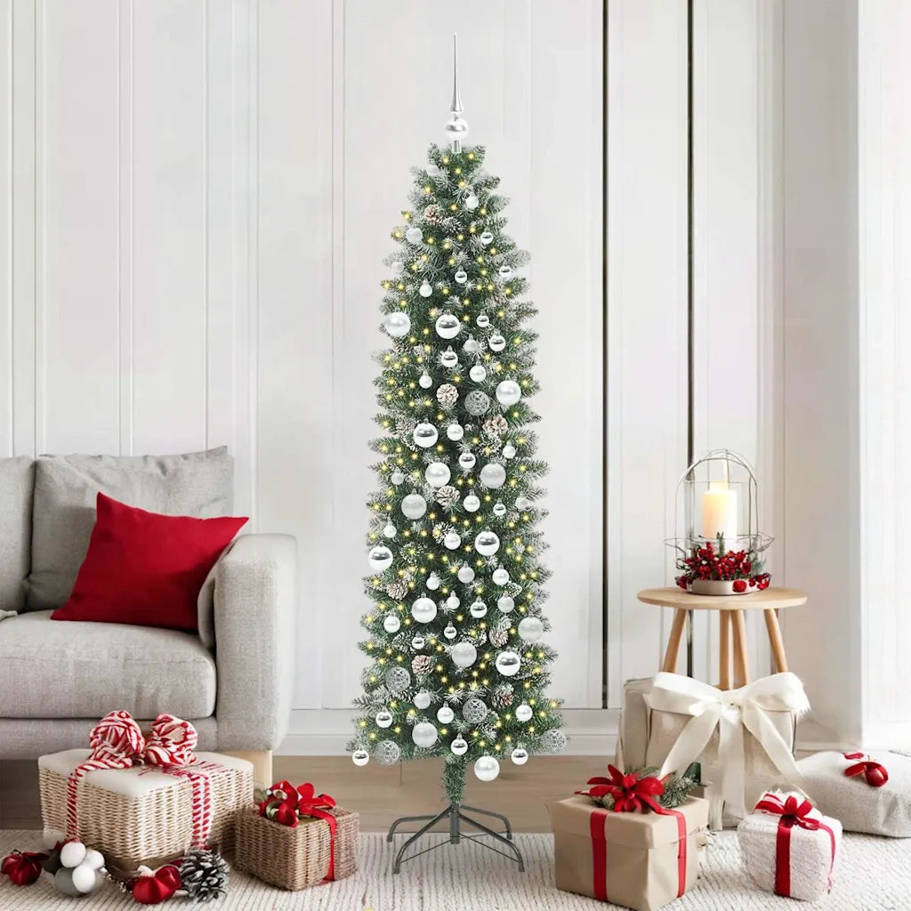 Albero di Natale Artificiale Sottile Verde e Bianco 180 cm 3395298