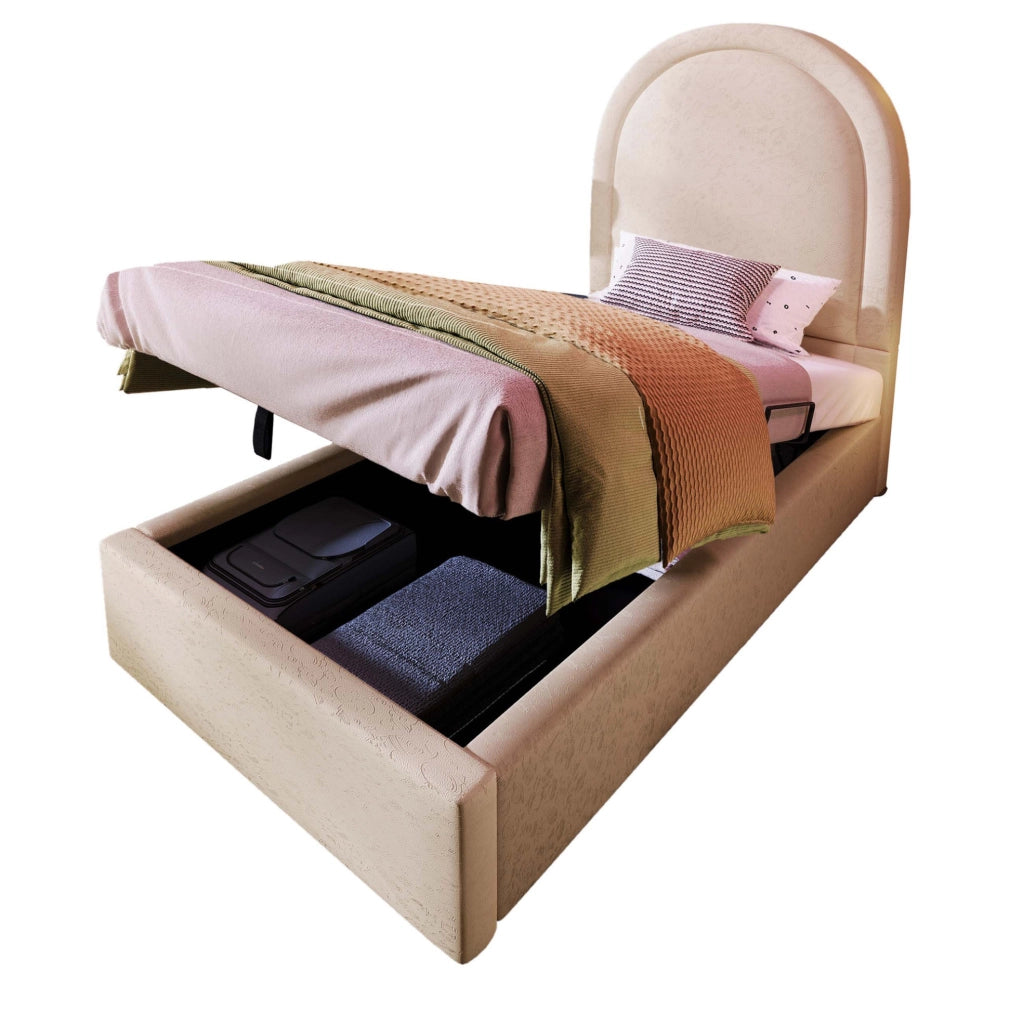 Letto per bambini 90x200 cm con contenitore idraulico; similpelle beige