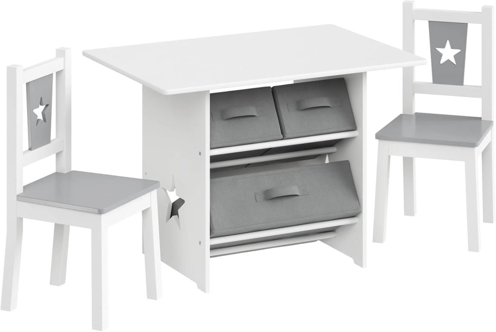 Tavolo per Bambini Scrivania con Cassetti Tavolino con 2 Sedie in Legno