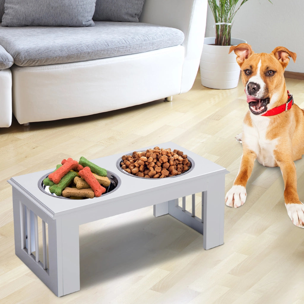 Stazione Alimentazione Cani Antiscivolo ¨C Xylo ¨C Bianco 58,4x30,5x25,4cm 2L