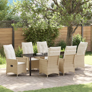 Set da Pranzo da Giardino in 7 Pezzi con Cuscini Beige Rattan in Poly